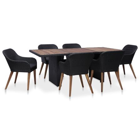 Salon de jardin 7 pcs avec coussins Résine tressée Noir 29