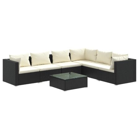 Salon de jardin 7 pcs avec coussins Résine tressée Noir 23