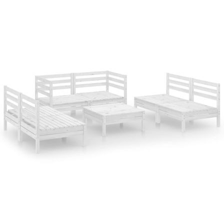 Salon de jardin 7 pcs Blanc Bois de pin massif 28