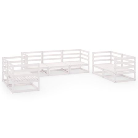 Salon de jardin 7 pcs Blanc Bois de pin massif 6