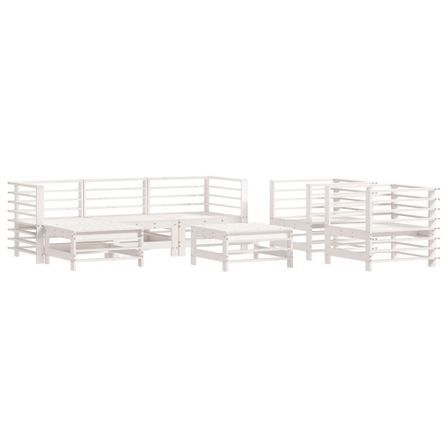 Salon de jardin 7 pcs Blanc Bois de pin massif