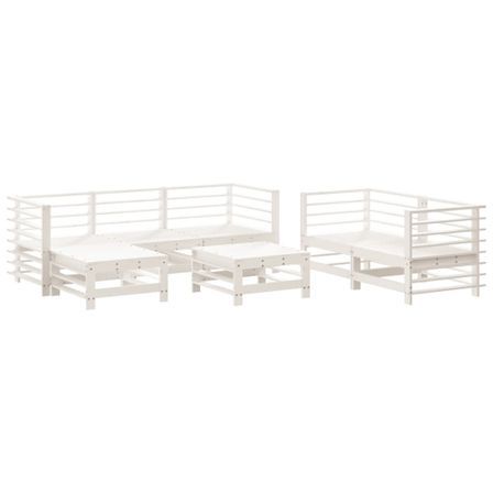 Salon de jardin 7 pcs Blanc Bois de pin massif