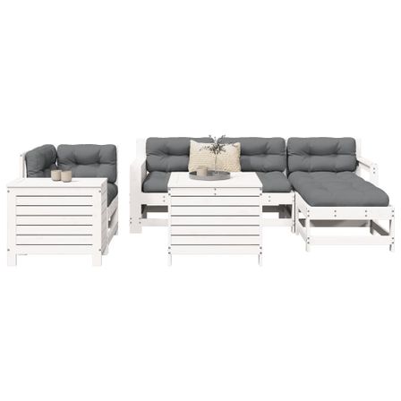 Salon de jardin 7 pcs blanc bois de pin massif