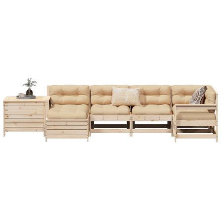 Salon de jardin 7 pcs bois de pin massif