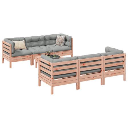 Salon de jardin 7 pcs et coussins bois massif sapin de douglas