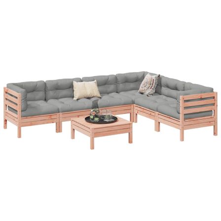 Salon de jardin 7 pcs et coussins bois massif sapin de douglas