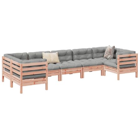 Salon de jardin 7 pcs et coussins bois massif sapin de douglas