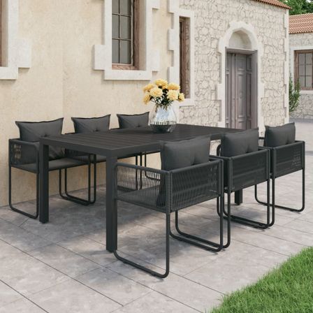 Salon de jardin 7 pcs PVC Résine tressée Noir