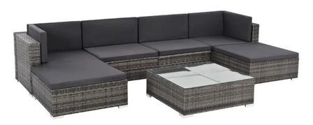 Salon de jardin 7 pièces résine tressée gris Blanca