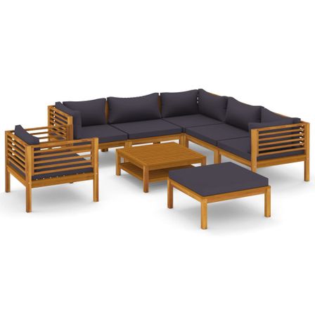 Salon de jardin 8 pcs avec coussin Bois d'acacia solide 6
