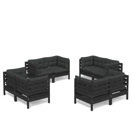 Salon de jardin 8 pcs avec coussins anthracite Bois de pin 5