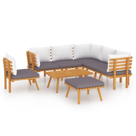 Salon de jardin 8 pcs avec coussins Bois d'acacia solide 3