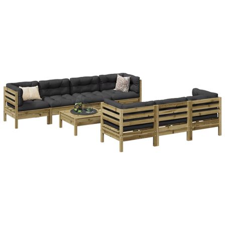 Salon de jardin 8 pcs avec coussins bois de pin imprégné
