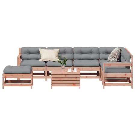 Salon de jardin 8 pcs avec coussins bois massif douglas