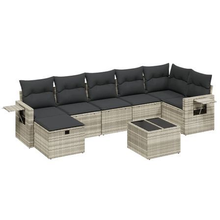 Salon de jardin 8 pcs avec coussins gris clair résine tressée