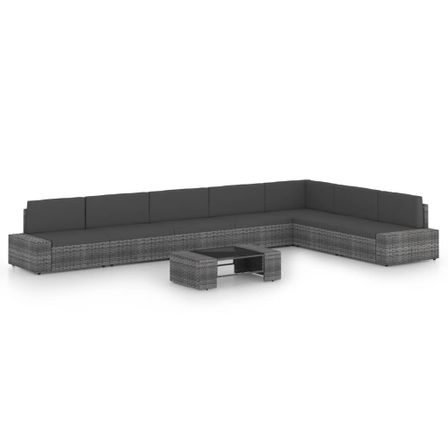 Salon de jardin 8 pcs avec coussins Gris Résine tressée 5