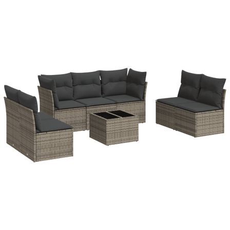 Salon de jardin 8 pcs avec coussins gris résine tressée