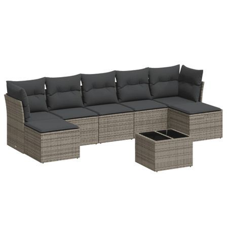 Salon de jardin 8 pcs avec coussins gris résine tressée