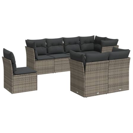 Salon de jardin 8 pcs avec coussins gris résine tressée