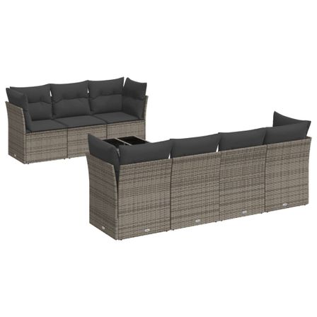 Salon de jardin 8 pcs avec coussins gris résine tressée