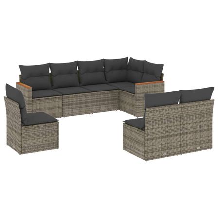 Salon de jardin 8 pcs avec coussins gris résine tressée