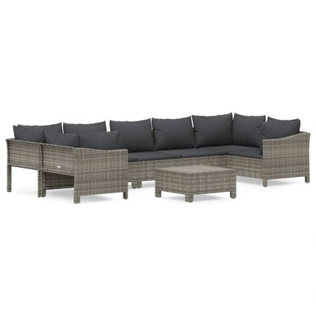 Salon de jardin 8 pcs avec coussins Gris Résine tressée