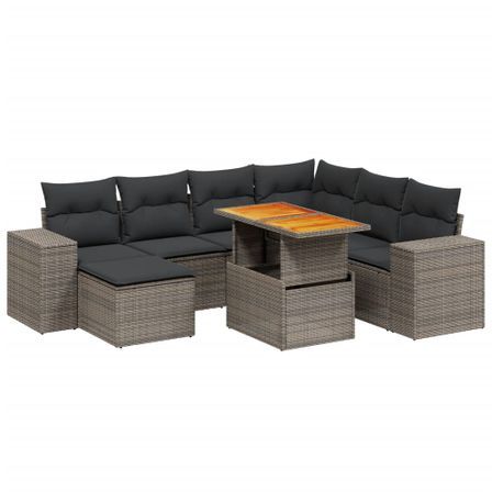 Salon de jardin 8 pcs avec coussins gris résine tressée