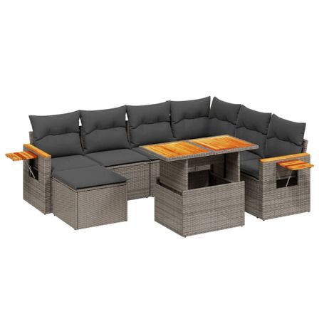 Salon de jardin 8 pcs avec coussins gris résine tressée