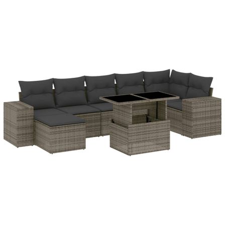 Salon de jardin 8 pcs avec coussins gris résine tressée