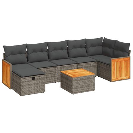 Salon de jardin 8 pcs avec coussins gris résine tressée