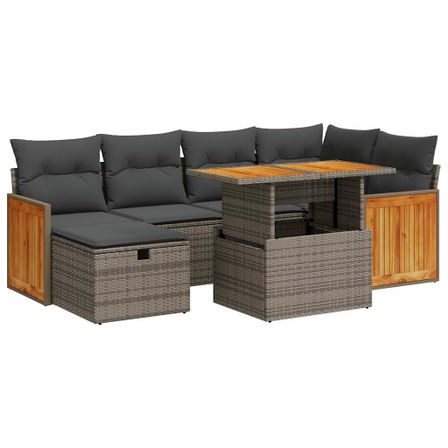 Salon de jardin 8 pcs avec coussins gris résine tressée