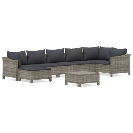 Salon de jardin 8 pcs avec coussins Gris Résine tressée