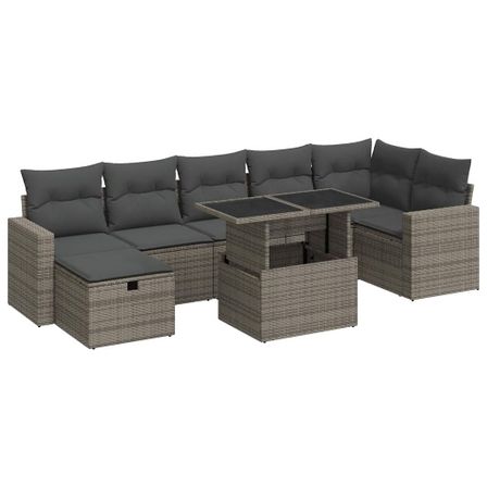 Salon de jardin 8 pcs avec coussins gris résine tressée