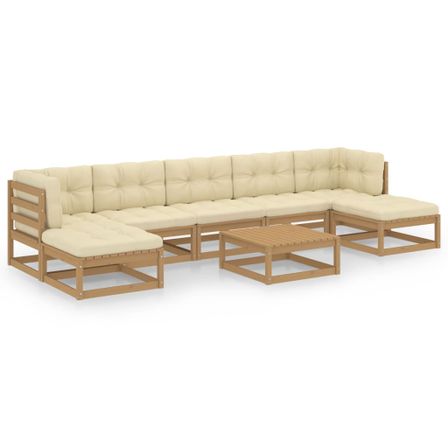 Salon de jardin 8 pcs avec coussins Marron miel Bois de pin 18