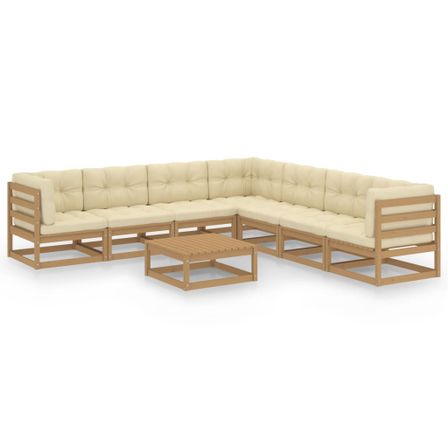 Salon de jardin 8 pcs avec coussins Marron miel Bois de pin 14