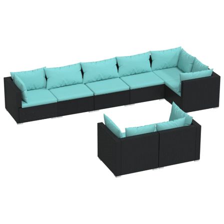 Salon de jardin 8 pcs avec coussins Noir Résine tressée 5