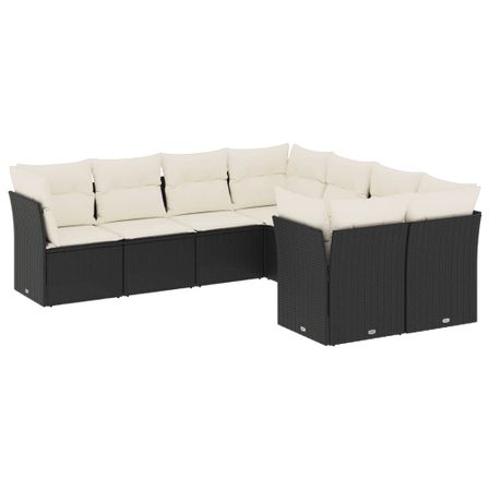 Salon de jardin 8 pcs avec coussins noir résine tressée