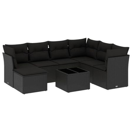 Salon de jardin 8 pcs avec coussins noir résine tressée