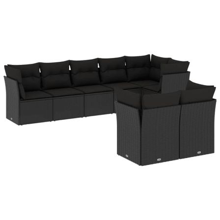 Salon de jardin 8 pcs avec coussins noir résine tressée