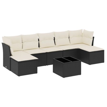 Salon de jardin 8 pcs avec coussins noir résine tressée