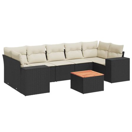 Salon de jardin 8 pcs avec coussins noir résine tressée