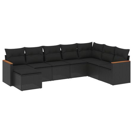 Salon de jardin 8 pcs avec coussins noir résine tressée