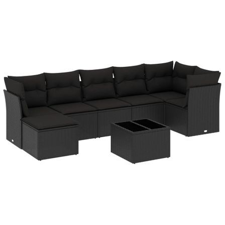 Salon de jardin 8 pcs avec coussins noir résine tressée