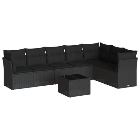 Salon de jardin 8 pcs avec coussins noir résine tressée