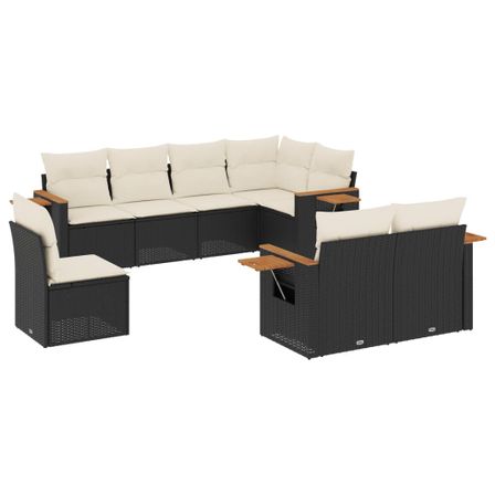 Salon de jardin 8 pcs avec coussins noir résine tressée