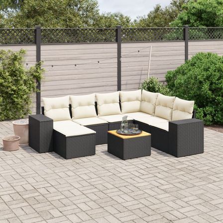 Salon de jardin 8 pcs avec coussins noir résine tressée