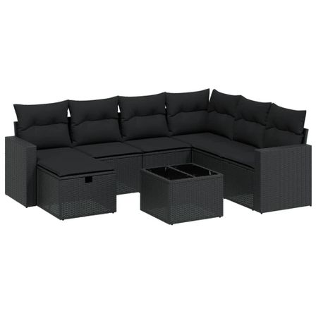 Salon de jardin 8 pcs avec coussins noir résine tressée