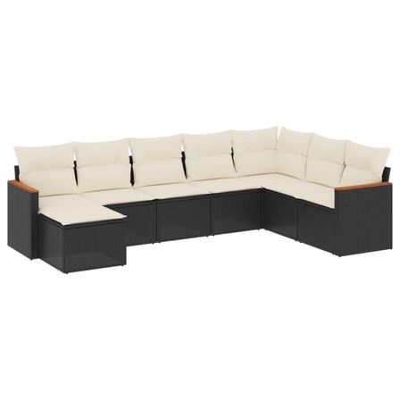 Salon de jardin 8 pcs avec coussins noir résine tressée