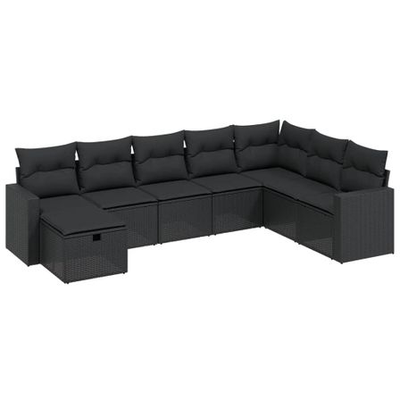 Salon de jardin 8 pcs avec coussins noir résine tressée