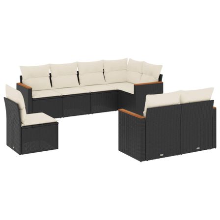 Salon de jardin 8 pcs avec coussins noir résine tressée